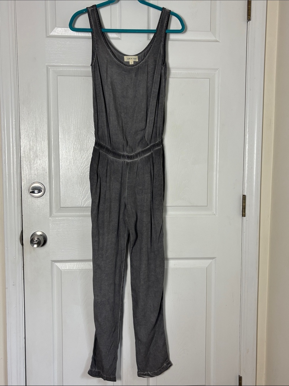 New nwt cloth & stone Washed Gray Tank Jumpsuit lightweight tie waist size Small